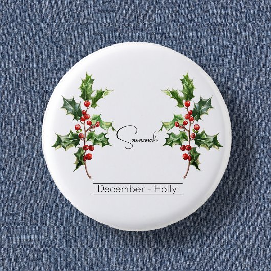 Geboorte Maand Bloem December Holly Ronde Button 3,2 Cm