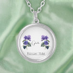 Geboorte Maand Bloem Februari Violet Zilver Vergulden Ketting<br><div class="desc">Geboortemaandbloem Februari Violet gepersonaliseerd ketting met een illustratie van violette bloemen. De aangepaste naam is geschreven in een stijlvol scriptlettertype boven de bloemen. Onder de naam staat "February - Violet", wat betekent dat de geboortemaand februari is en de bloem violet. Het is een charmant ketting, aangepast als een speciaal cadeau...</div>