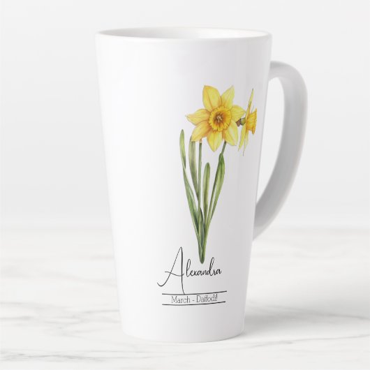 Geboorte Maand Bloem Maart Daffodil Latte Mok (Rechterhoek)