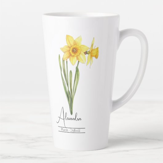 Geboorte Maand Bloem Maart Daffodil Latte Mok (Rechts)