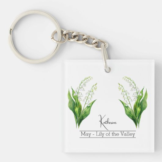 Geboorte Maand Bloem mei Lelie van de vallei Sleutelhanger (voorkant)