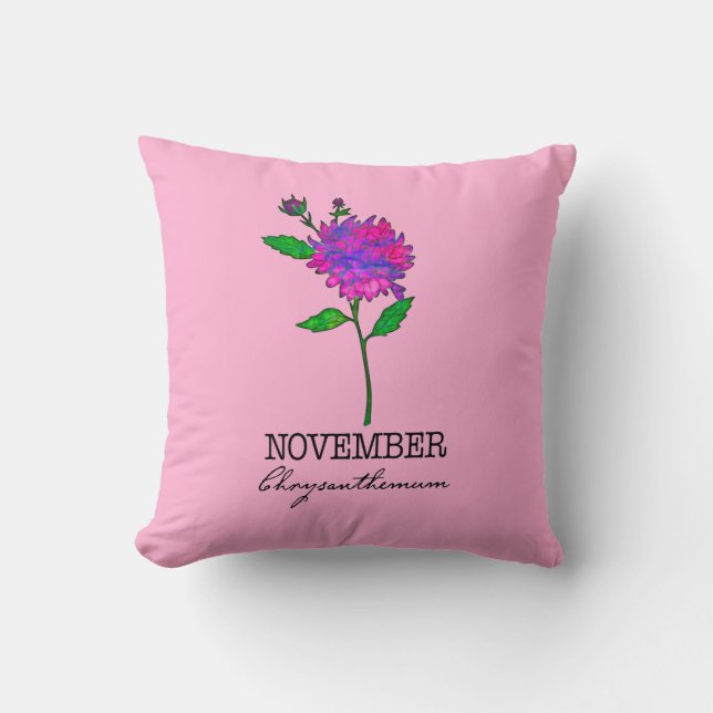 Geboorte Maand Bloem November Chrysanthemum Kussen (Voorkant)