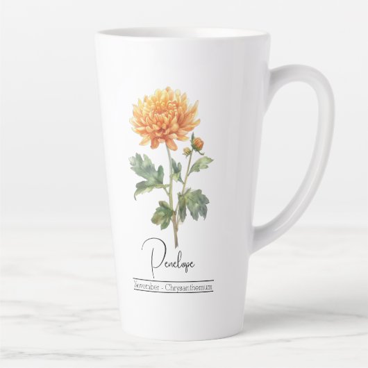 Geboorte Maand Bloem November Chrysanthemum Latte Mok (Rechts)
