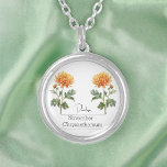 Geboorte Maand Bloem November Chrysanthemum Zilver Vergulden Ketting<br><div class="desc">Geboortemaandbloem November Chrysanthemum ketting met een afbeelding van een Chrysanthemumbloem. Onder de bloem is de naam geschreven in een elegant scriptlettertype. Onder de naam staat "November - Chrysanthemum", wat aangeeft dat de geboortemaand van de eigenaar november is en haar geboortebloem de Chrysanthemum. Het is een gepersonaliseerd ketting, aangepast als een...</div>