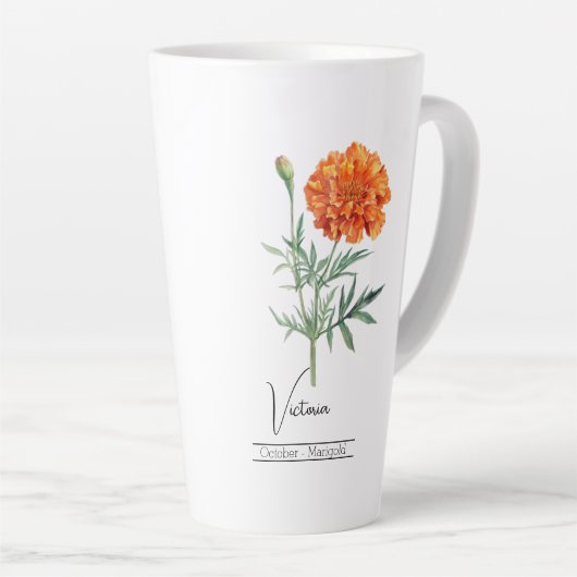 Geboorte Maand Bloem Oktober goudsbloem Latte Mok (Rechterhoek)