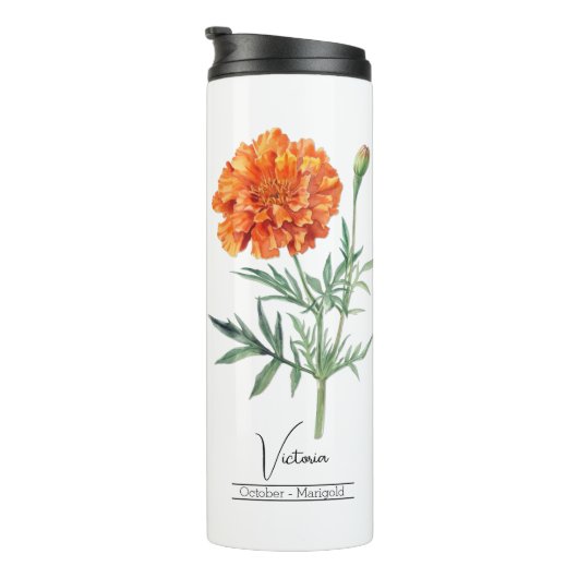 Geboorte Maand Bloem Oktober goudsbloem Thermosbeker (Geroteerd rechts)