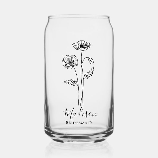 Geboorte Maand Bloemen Augustus Poppy bruidsmeisje Blikvorm Glas (Voorkant)