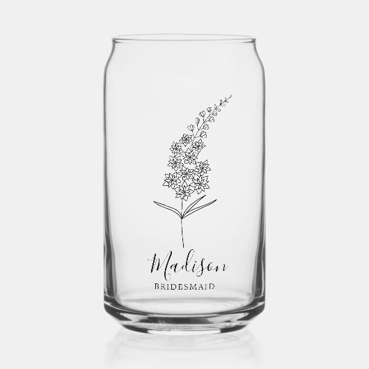 Geboorte Maand Bloemen Juli Lankspin Bruidsmeisje  Blikvorm Glas (Voorkant)
