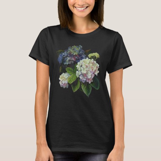 Geboorte Maand Hydrangea Bloemen T-shirt (Voorkant)