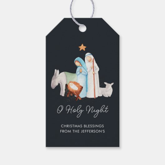 Geboorte religieuze kerst cadeaulabel (Voorkant)