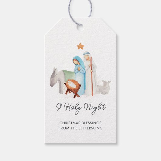 Geboorte religieuze kerst cadeaulabel (Voorkant)