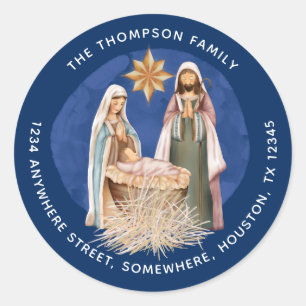 Geboorte retour naam adres gouden tekst blauw ronde sticker