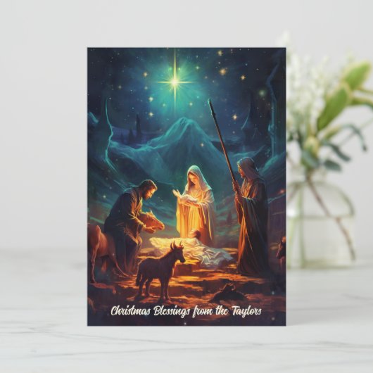 Geboorte Scène Baby Jesus Christelijke Kerstmis Feestdagenkaart (Staand voorkant)