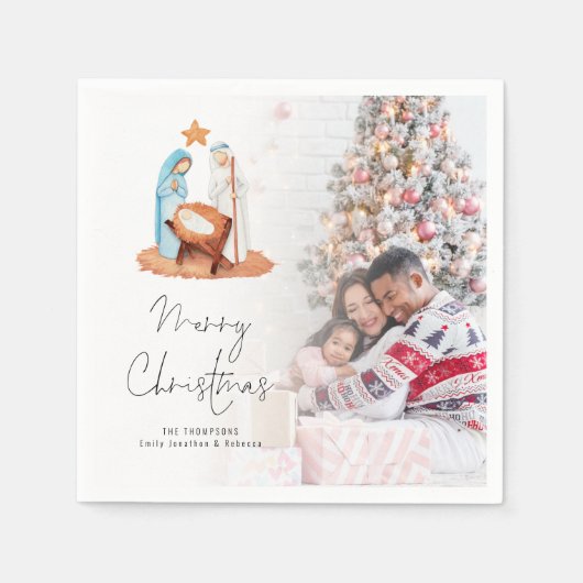 Geboorte Scène Fotonaam Script Vrolijk Kerstfeest Servet (Voorkant)