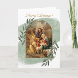 Geboorte Scène Groene Kerst Kaart