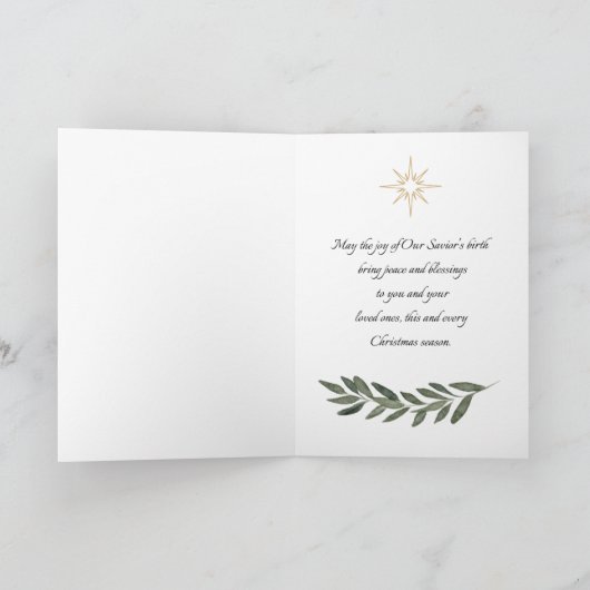 Geboorte Scène Groene Kerst Kaart (Binnen)