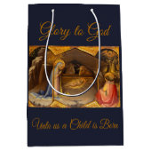 Geboorte Scène in Gouden Glorie aan God Medium Cadeauzakje (Voorkant)