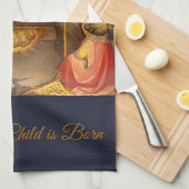 Geboorte Scène in Gouden Glorie aan God Theedoek (Quarter Fold)