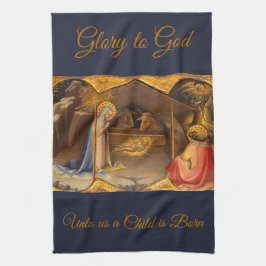 Geboorte Scène in Gouden Glorie aan God Theedoek