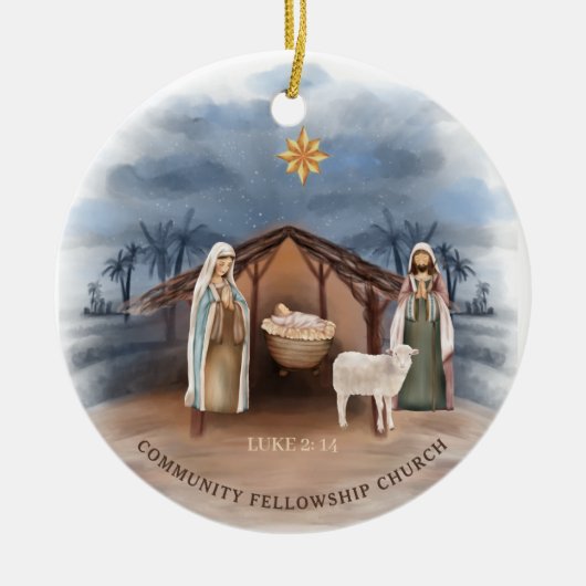 Geboorte Scène Kerknaam Christelijk Kerst Keramisch Ornament (Voorkant)