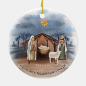 Geboorte Scène Kerknaam Christelijk Kerst Keramisch Ornament (Achterkant)