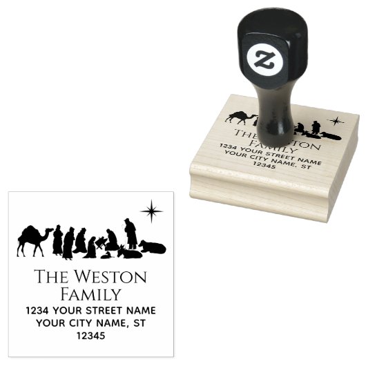Geboorte Scene Manager Baby Jesus Naam Adres Rubberstempel (Gestempeld)