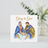 Geboorte Scène met Glorie aan God tekst Kaart (Staand voorkant)