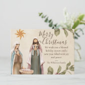 Geboorte Scène Religieuze Kerstmis Feestdagenkaart (Staand voorkant)