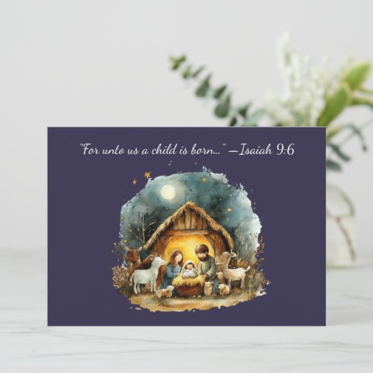 Geboorte Scène Religieuze Kerstmis Feestdagenkaart (Staand voorkant)