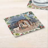 Geboorte Scène, Vreugde aan de Wereld, Kartonnen Onderzetters (Schuin)