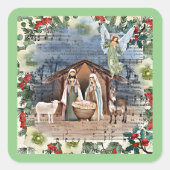 Geboorte Scène, Vreugde aan de Wereld, Vierkante Sticker (Voorkant)