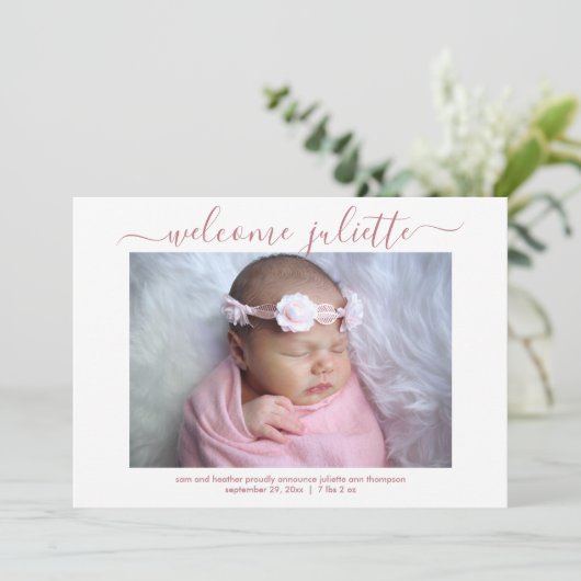 Geboorte scriptlettertype aankondiging (Staand voorkant)