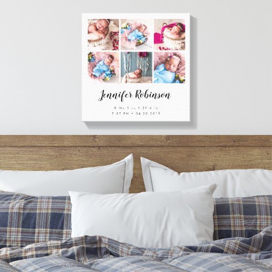 Geboorte Stat Foto Collage Wit Canvas Afdruk (Insitu (Slaapkamer))