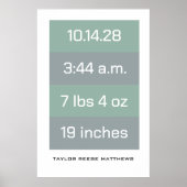 Geboorte Statistieken Aangepaste Kleur & Naam zond Poster (Voorkant)