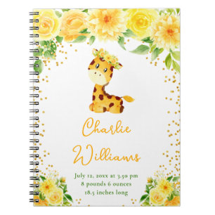 Geboorte Statistieken Giraffe Geel Bloemmotief Notitieboek