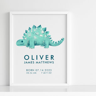 Geboorte Statistieken Poster Baby Jongen Dinosaur