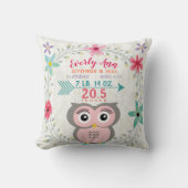 Geboorte Stats Baby Meisje Bos Creature Roze Uil Kussen (Voorkant)
