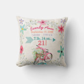 Geboorte Stats Baby Meisje  Retro Roze Fiets Kussen (Voorkant)