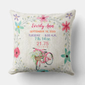 Geboorte Stats Baby Meisje Retro Roze Fiets Kussen (Voorkant)