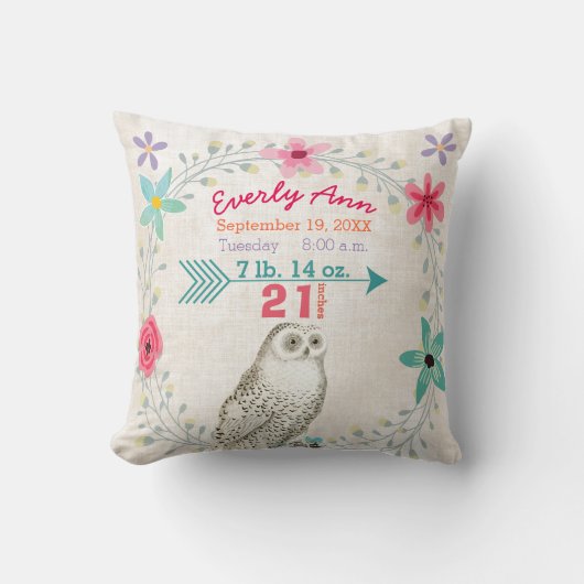 Geboorte Stats Baby Meisje Woodland Forest Creatur Kussen (Voorkant)