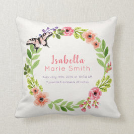geboorte Stats Elegant Floral Girl Nursery Pillow Kussen