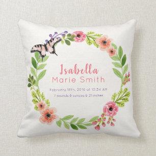 geboorte Stats Elegant Floral Girl Nursery Pillow Kussen