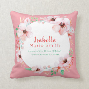 geboorte Stats Elegant Floral Girl Nursery Pillow Kussen