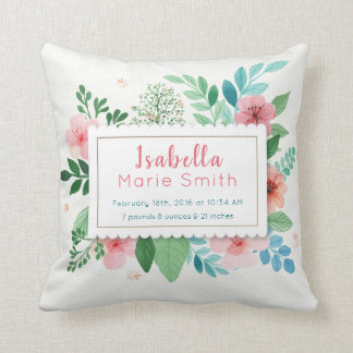 geboorte Stats Elegant Floral Girl Nursery Pillow Kussen