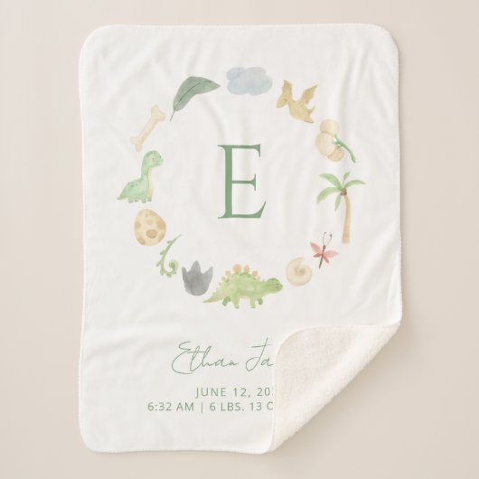 Geboorte Stats Monogram Krans Schattigee Dinosauru Sherpa Deken (Voorkant)