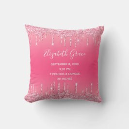 Geboorte Stats Roze Druppelende Glitter Baby Meisj Kussen
