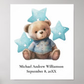 Geboorte Stats Teddybeer Blauwe Baby Jongen Nurser Poster (Voorkant)