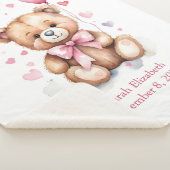 Geboorte Stats Teddydbeer Roze Strik Hartjes Baby Sherpa Deken (3/4)