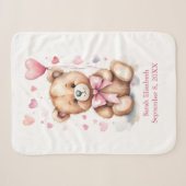 Geboorte Stats Teddydbeer Roze Strik Hartjes Baby Sherpa Deken (Voorkant (horizontaal))