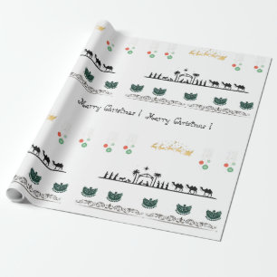 Geboorte thema, rood, goud, groen barok cadeaupapier